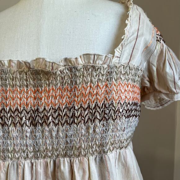 Anthropologie Floreat Cottagecore Smocked Puff Sleeve Cotton Blouse Size 12 - Picture 5 of 12